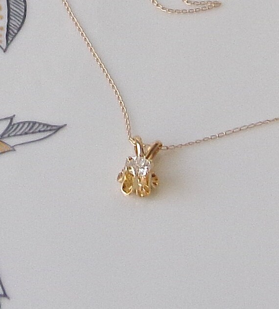 Diamond Solitaire Pendant Necklace 14K Gold .23 c… - image 3