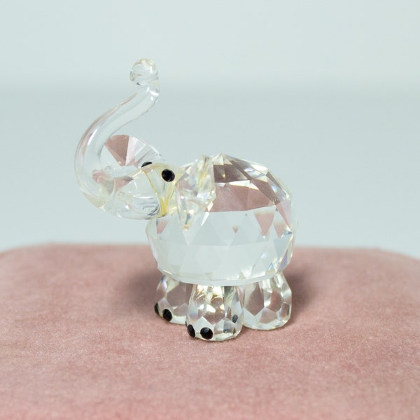 Miniature Crystal Glass Elephant Trunk Up Good Luck