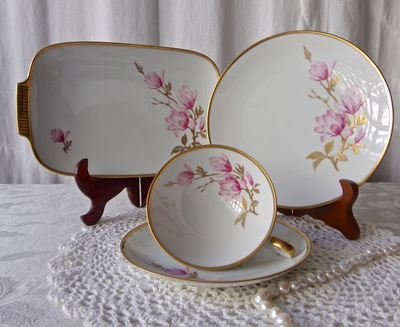 Vintage Tea Cup Saucer Luncheon Set Pink Flowers Gold Trim Etsy