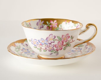 Vintage Gold Gilt Teacup and Saucer Royal Chelsea 1940s