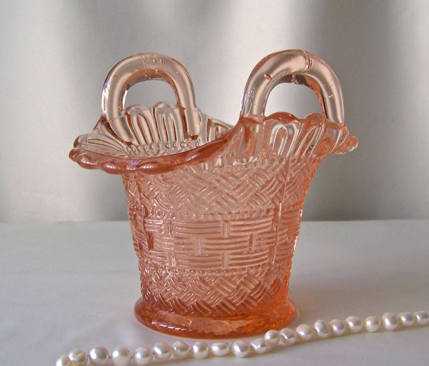 Pink Glass Basket Depression Glass Basket Weave Gift For Mom Etsy