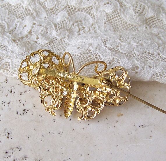 Austrian Crystal Butterfly Brooch Signed Vintage … - image 3
