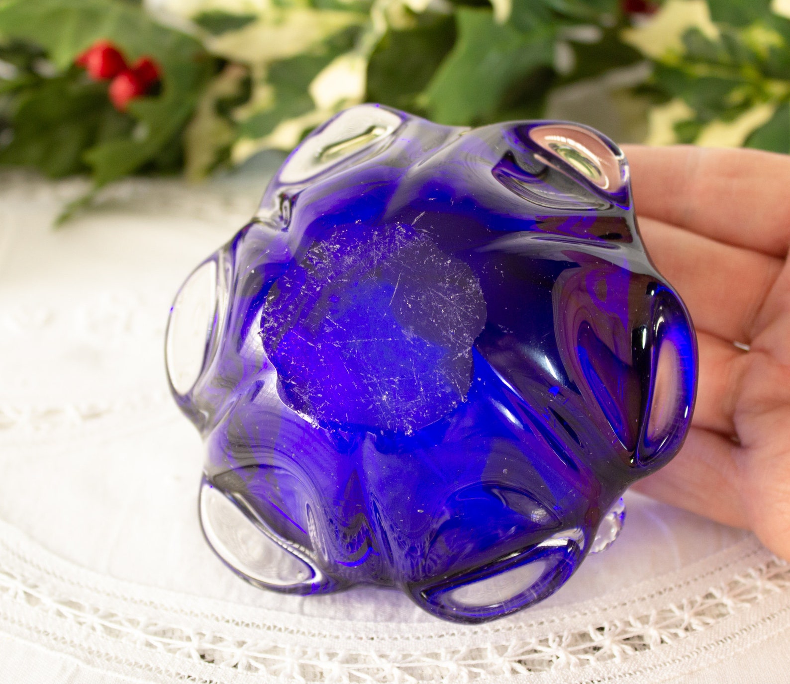 Royal Blue Glass Ashtray Hand Blown Art Glass Circa 1980s Etsy