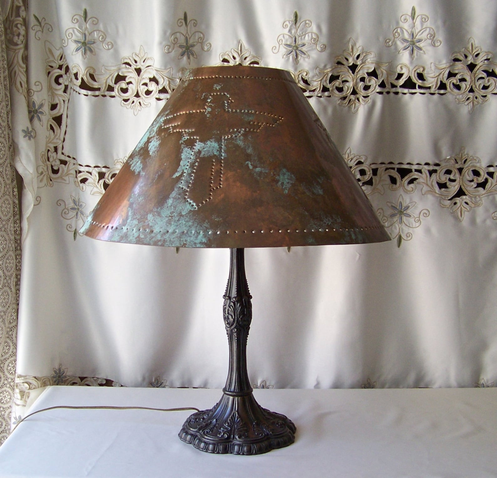 Vintage Copper Lamp Shade Thunderbird Hand Punched Southwest Etsy