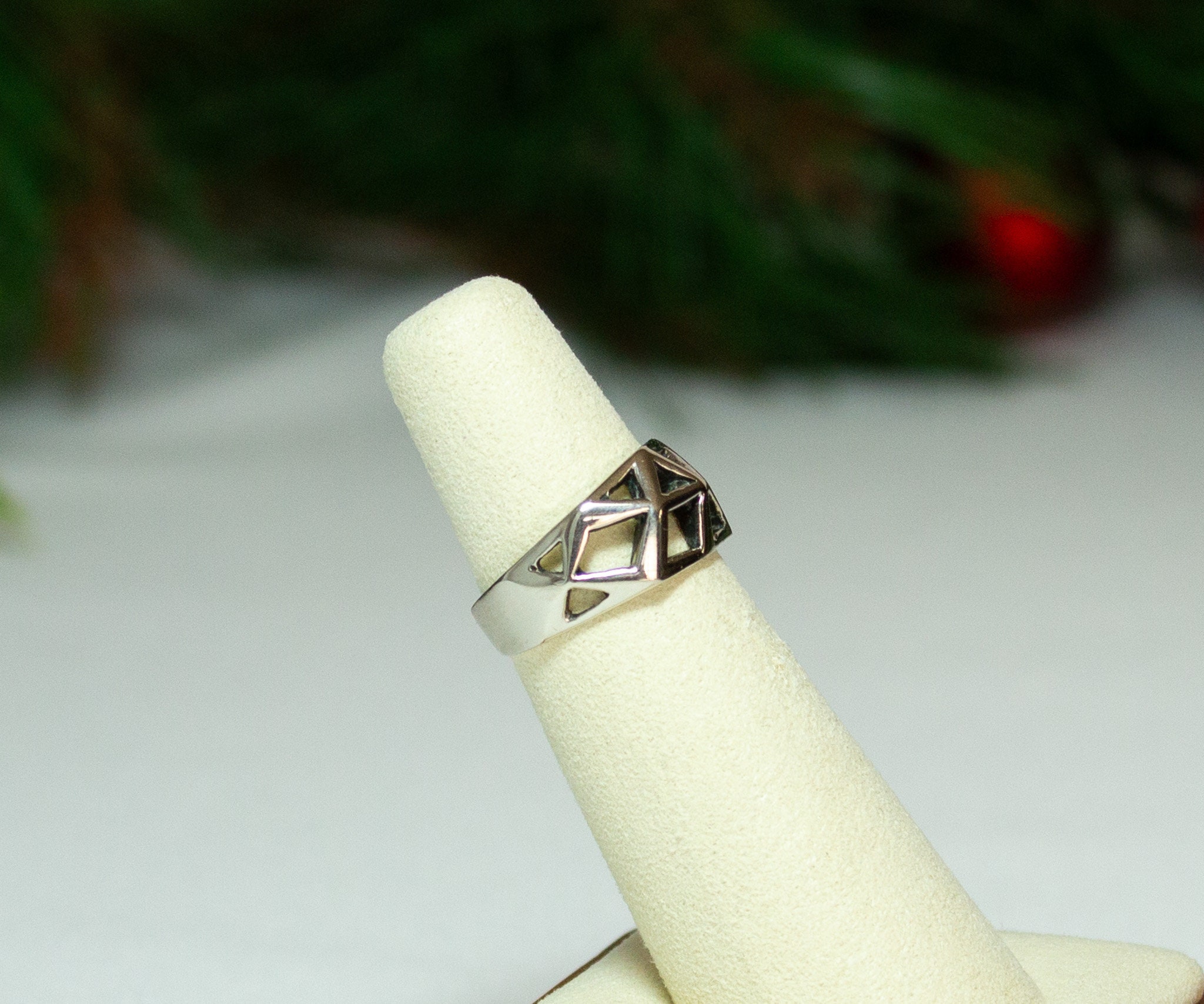 オパール付きシンプルネクタイピン14kの刻印有り Vintage Geometric 14K White Gold Statement Ring Size 5 1/4