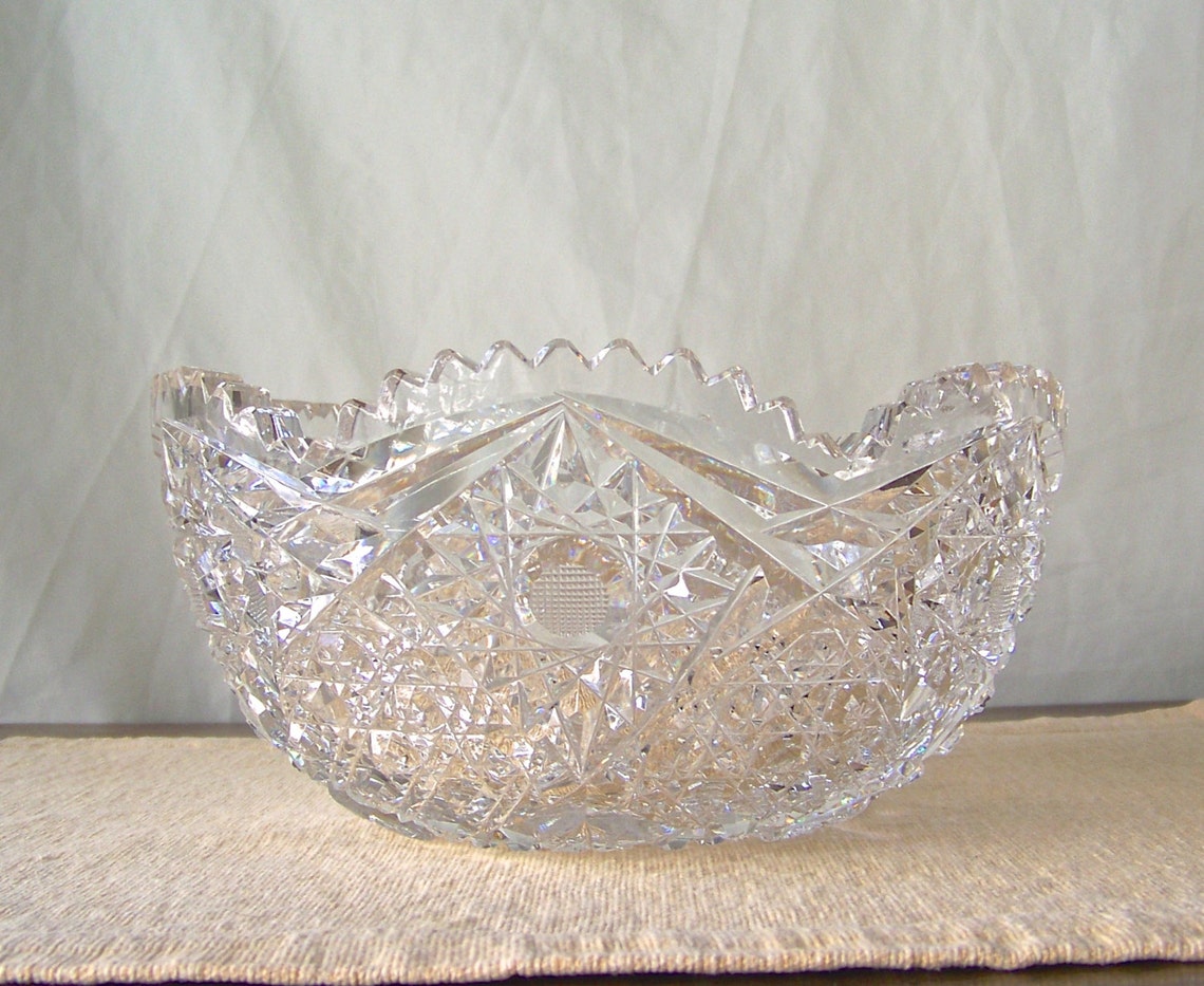 Vintage Glass Bowl American Brilliant Cut Period Saw Tooth Etsy