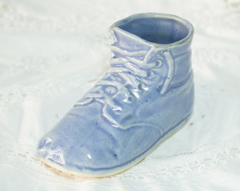 Blue Ceramic Baby Shoe Figurine Nursery Decor