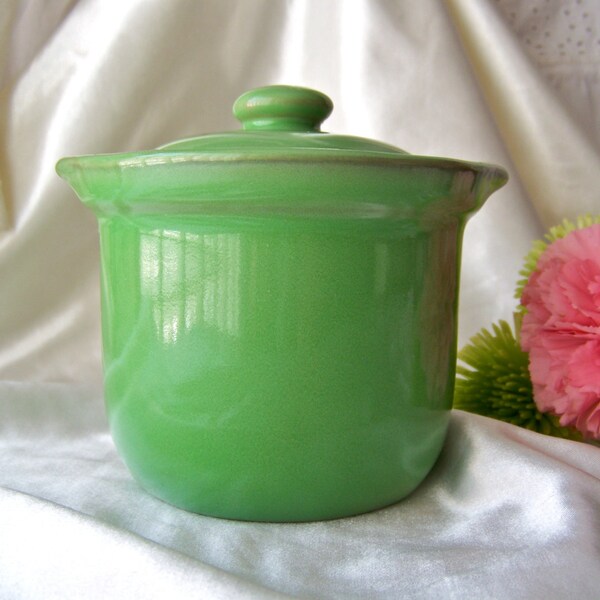 Antique Crock China Green with Lid Hall Pottery Jar