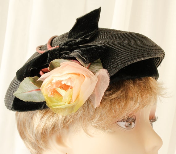 Pancake Hat Tilt Beret Mid Century Head Piece Clas