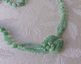 Elephant Necklace Faux Jade Vintage Costume Jewelry 1980s