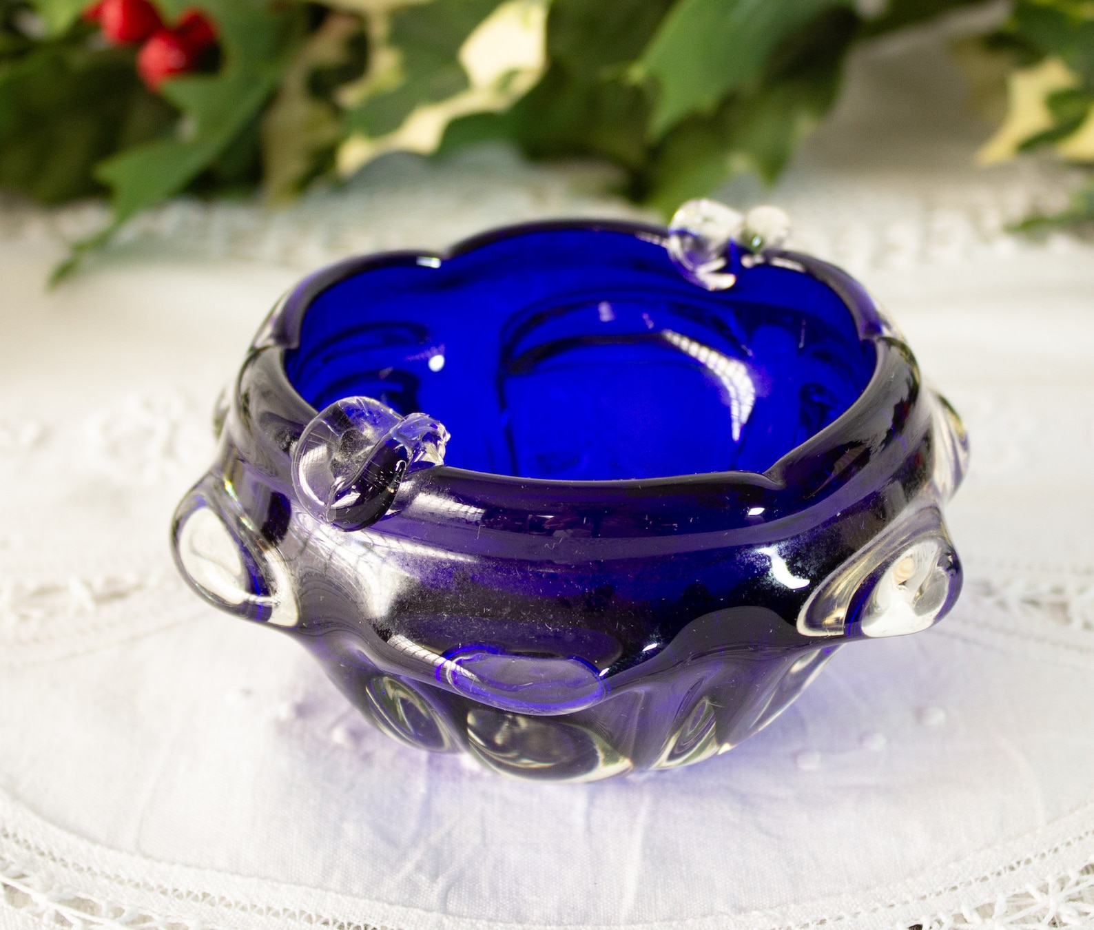 Royal Blue Glass Ashtray Hand Blown Art Glass Circa 1980s Etsy