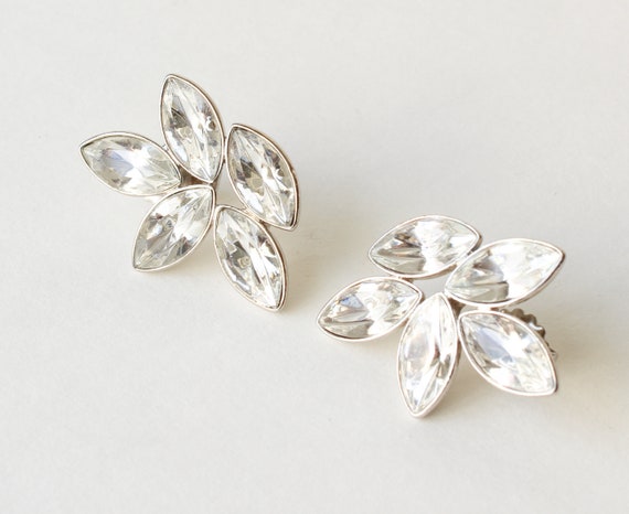 Glass Rhinestone Post Earrings Hollywood Glam - image 1