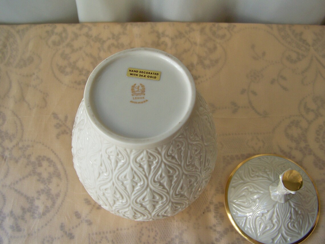 Vintage Lenox Ginger Jar Porcelain Cream Color Lidded Canister Etsy