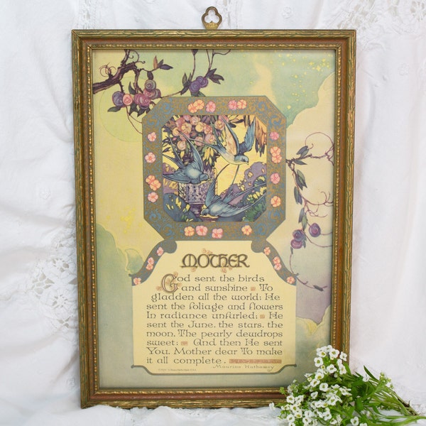 Framed Mother Poem Nostalgic Print Buzza Motto 1924