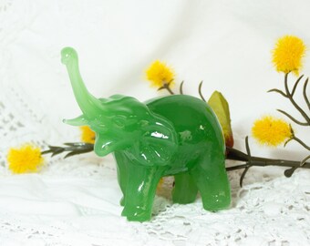 Green Glass Miniature Elephant Figurine