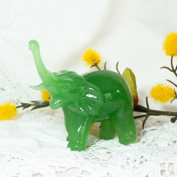 Green Glass Miniature Elephant Figurine