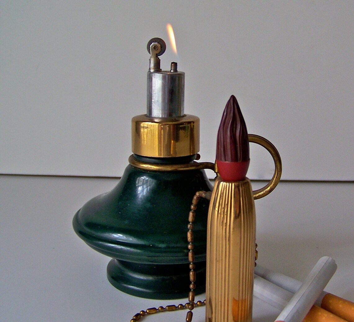 Vintage Cigarette Lighter Brass Candle Stick 1940s Etsy