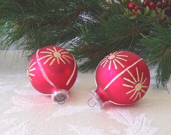 Vintage kerstversieringen rood glas mica glitter