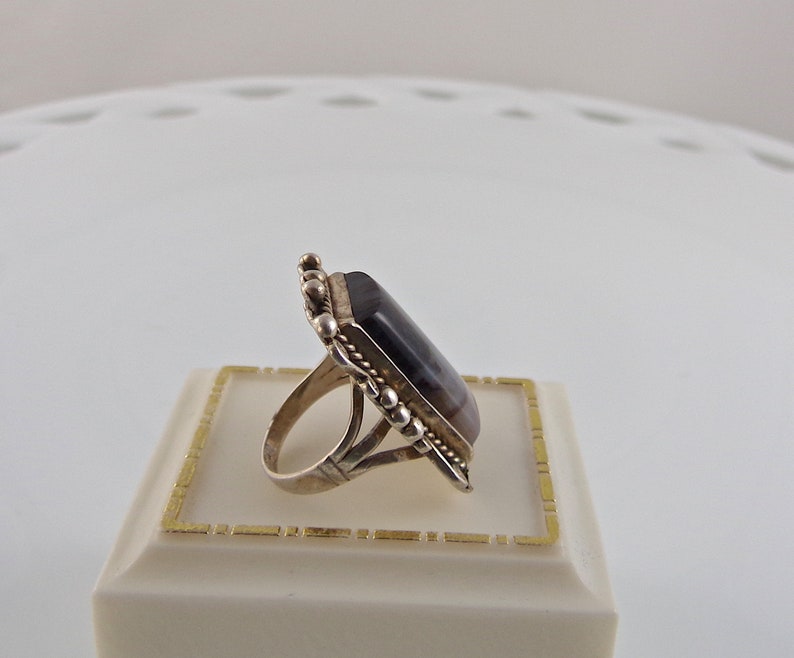 Vintage Sterling Silver Ring Moss Agate Size 7 14
