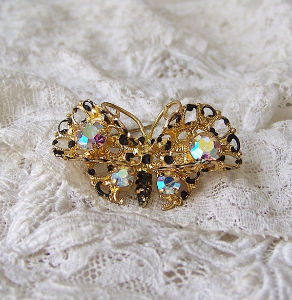 Austrian Crystal Butterfly Brooch Signed Vintage … - image 2