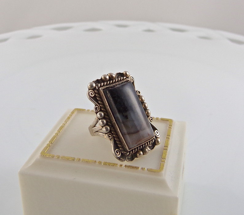 Vintage Sterling Silver Ring Moss Agate Size 7 14