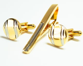Cufflinks And Matching Tie Bar Men's Vintage Jewelry Suit and Tie Accessory