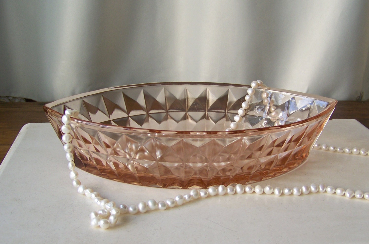 Pink Depression Glass Bowl Windsor Diamond Pattern Vintage ...