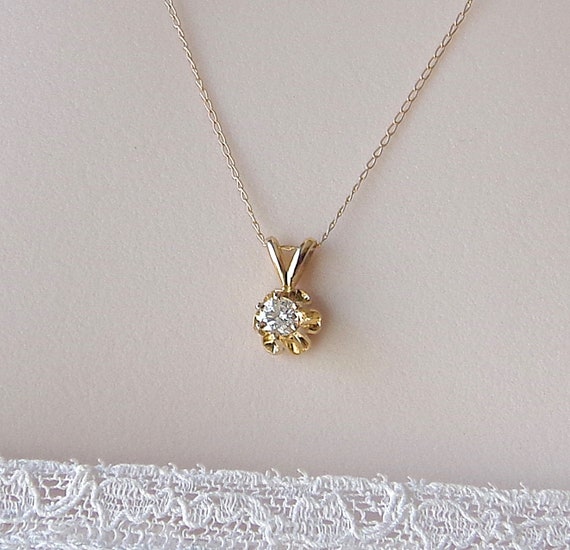 Diamond Solitaire Pendant Necklace 14K Gold .23 c… - image 5