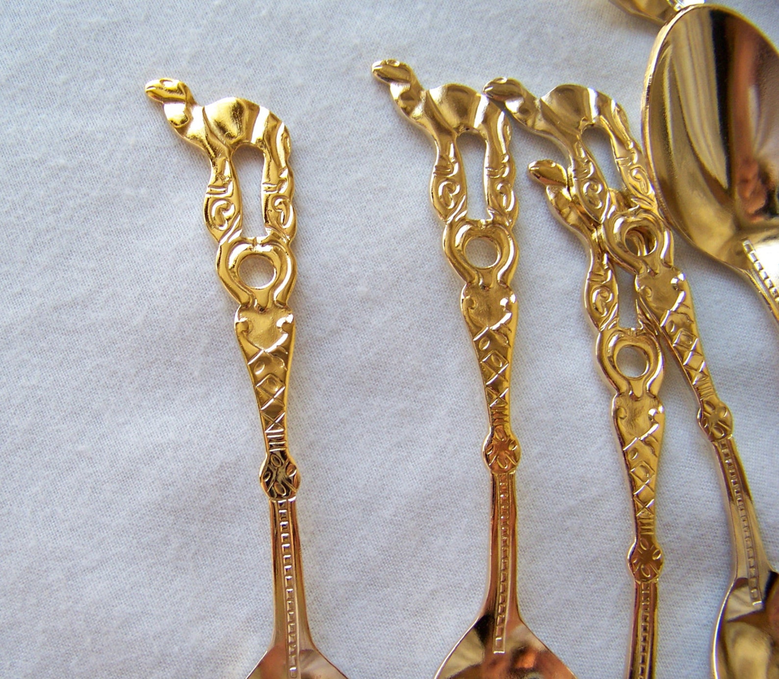 Vintage Mocca Spoon Set Gold Plated NIB Camel Handle 12 Gold Etsy