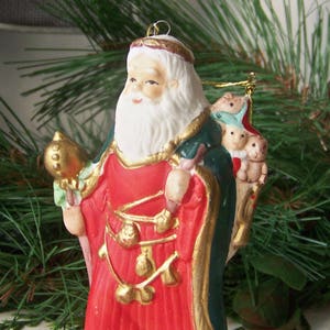 Vintage Santa Claus Ornament Porcelain Saint Nick Bag of Toys Holiday Decor Vintage 1988