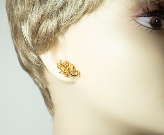 Leaf Post Earrings Gold-Tone By Napier Circa 1980s - image 2