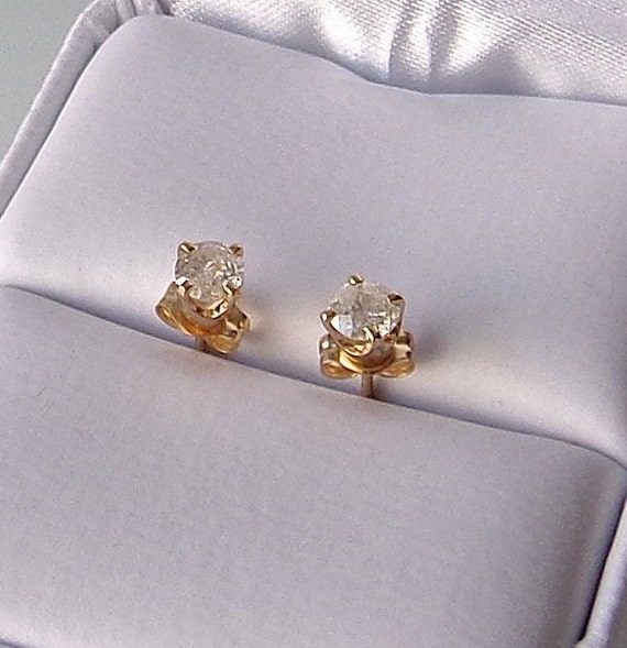 Diamond Solitaire Earrings 14K Gold Circa 1980s