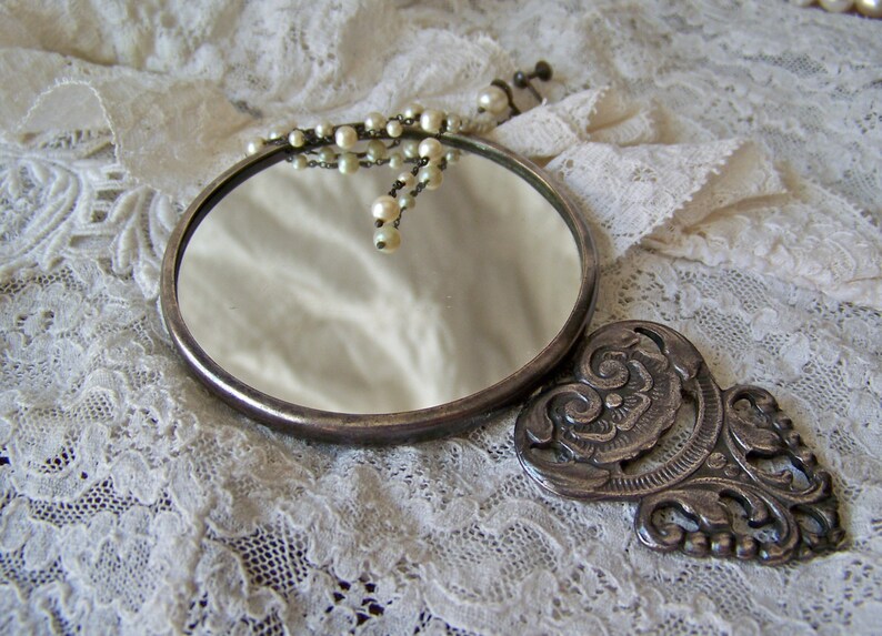 Antique Pocket Mirror Hand Mirror Silver Plate Denmark Purse Etsy