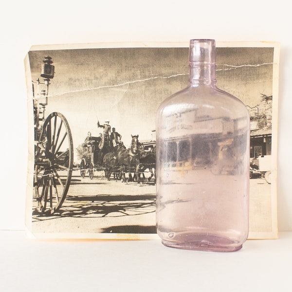 Purple Glass Whiskey Bottle One Pint Old West Saloon Empty