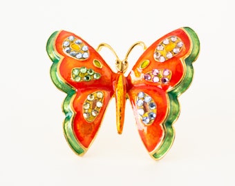 Broche Papillon émaillé Coloré - Orange, Rouge, Vert (occasion)