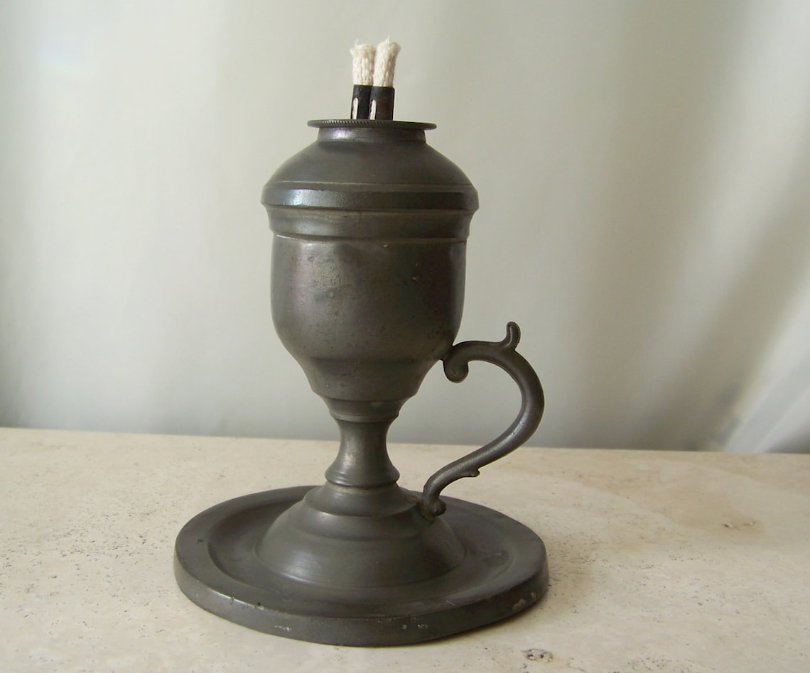 Antique Pewter Whale Oil Lamp Double Burner Circa 1850's Etsy