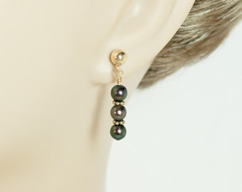 Stud Earrings Cultured Freshwater Black Pearls Circa 1990s