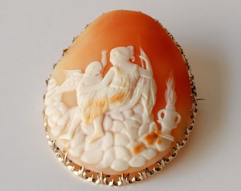 Cameo Brooch Pendant Angels 10K Gold Fine Jewelry