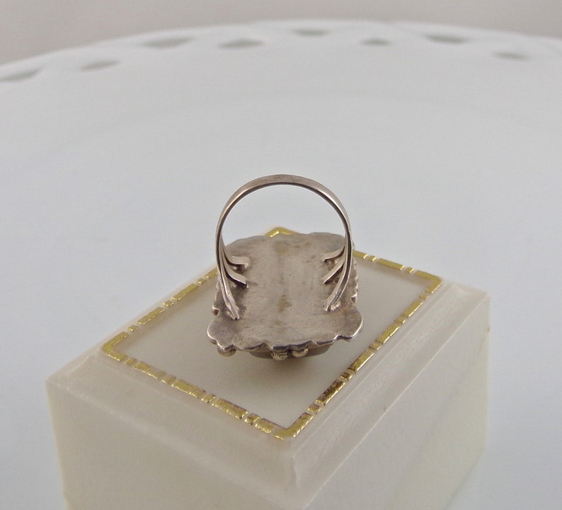Vintage Sterling Silver Ring Moss Agate Size 7 14