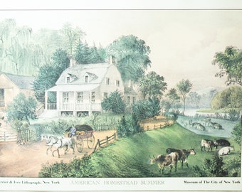 Currier & Ives Lithograph American Homestead Summer Decor Print