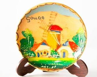 Windmill Gouda Vacation Souvenir Plate Miniature Wall Decor 1970s 4 Inch Diameter