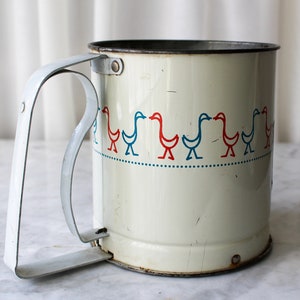 Vintage Flour Sifter Red and Blue Ducks Androck Original Label