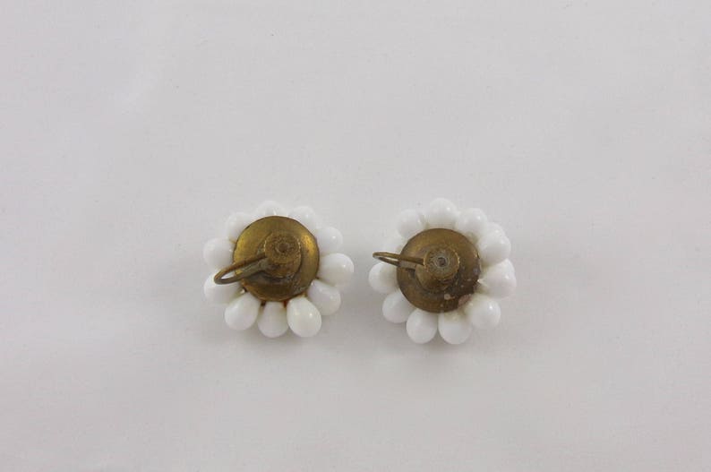 Vintage White Earrings Milk Glass Screw Back Earrings Germany