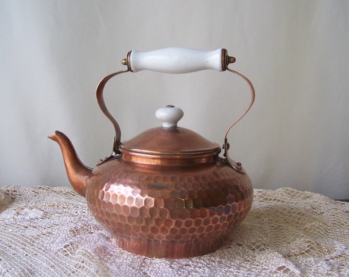 Vintage Hammered Copper Teapot Ceramic Handle and Cap Tops Etsy