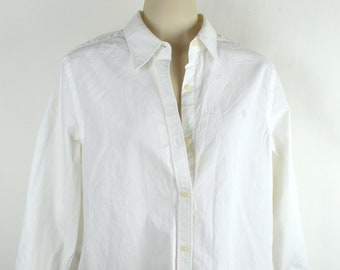 Vintage Ralph Lauren White Long Sleeved Ladies Cotton Shirt