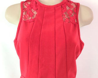 Vintage Hot Pink Peplum Top with Lace Inlay