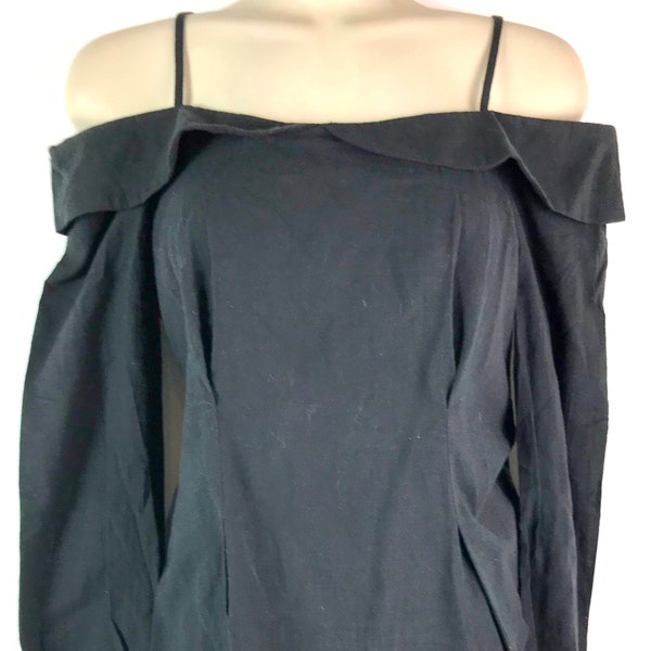 Long Sleeved, Cold Shoulder, Open Back Black Cotton Top