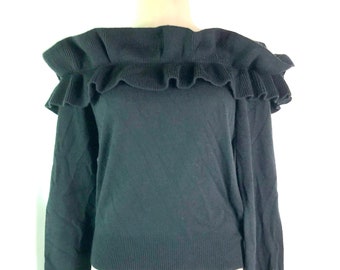 Vintage Black Cold Shoulder Sweater Top