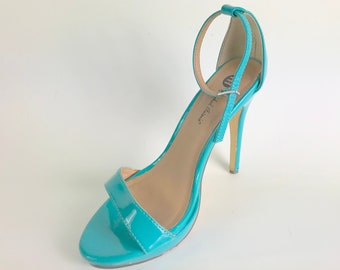 Vintage Patent Leather Stiletto Sandals with Ankle Strap