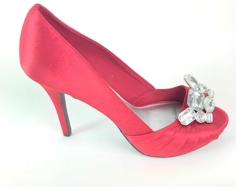 Vintage Charles Jordan Pumps Lace Shoes Red Satin Shoes - Etsy